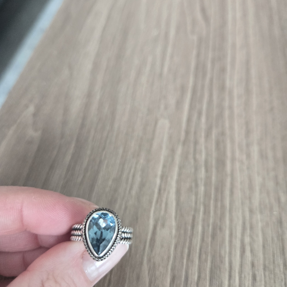 KEMMI Sterling Silver 925 14KT Blue Stone Pear Teardrop Rope Ring